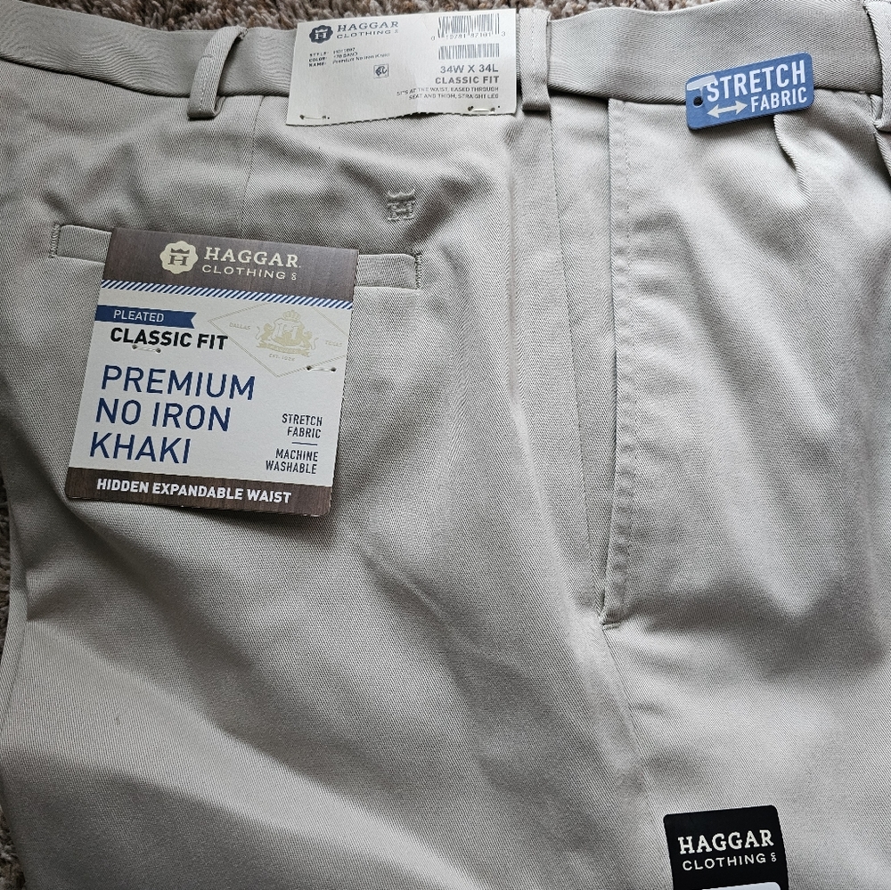 Haggar mens dress pants khaki no iron classic fit brand new size 34x34